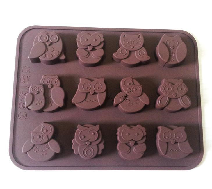 シリコンモールド DIY かわいい 12穴 フクロウの形 チョコレート キャンディー ケーキ モールド ベーキングツール