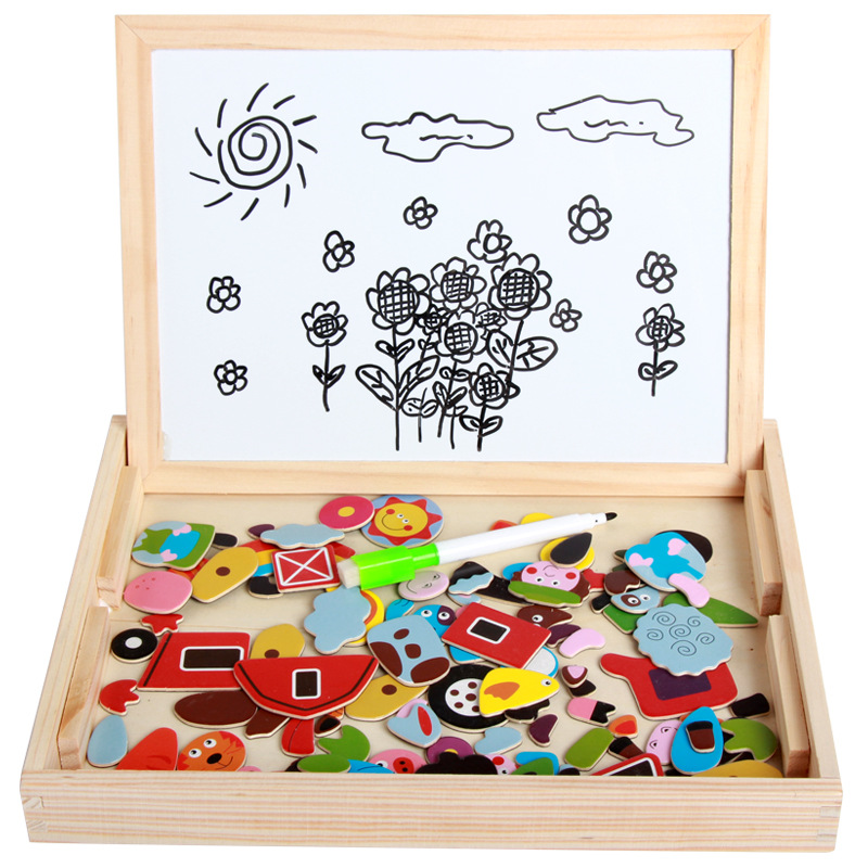 木製両面描画ボード磁気ボードジグソーパズル教育玩具子供のための男の子女の子