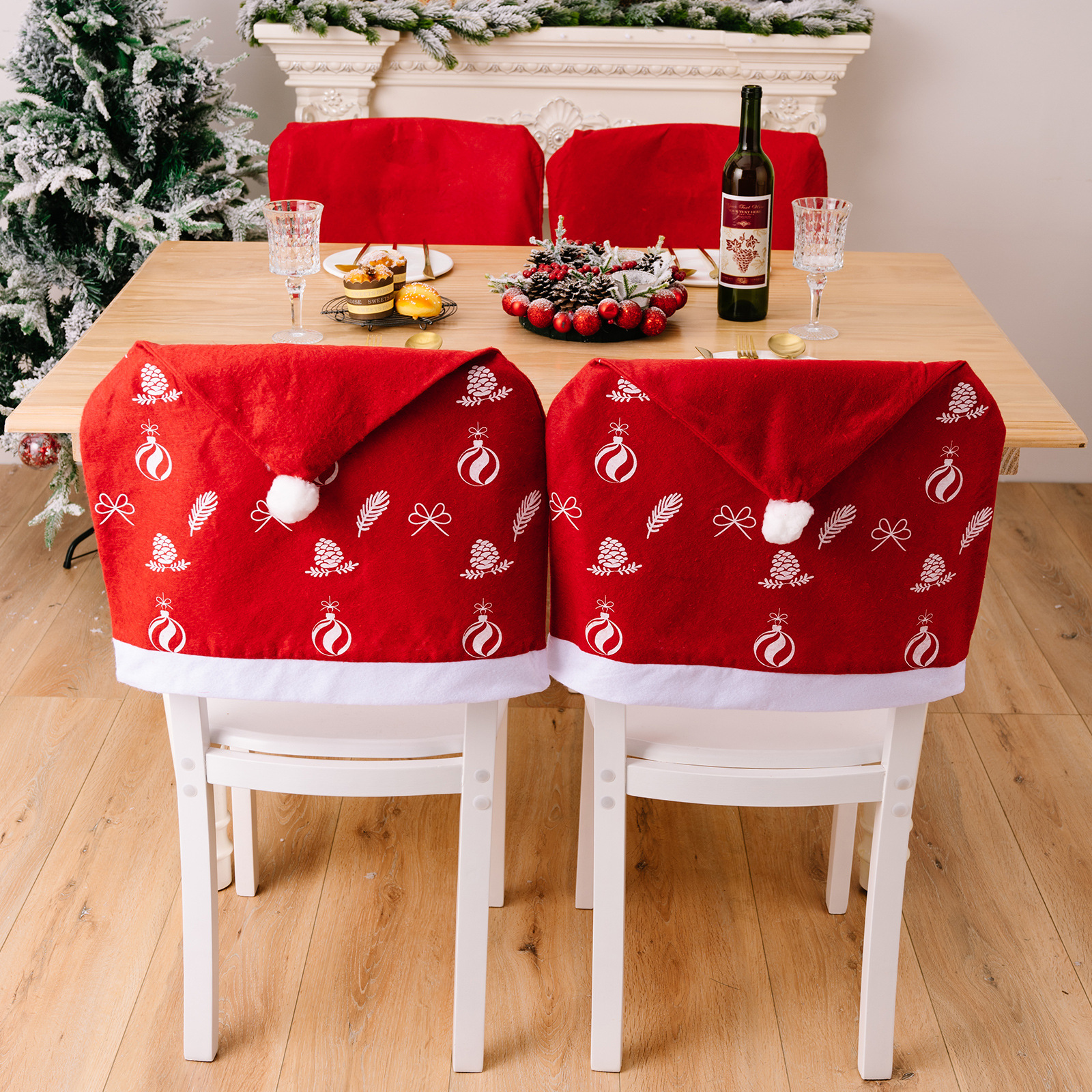 4 個クリスマスサンタ帽子椅子カバー不織布ドレスアップ椅子バックカバークリスマスの装飾