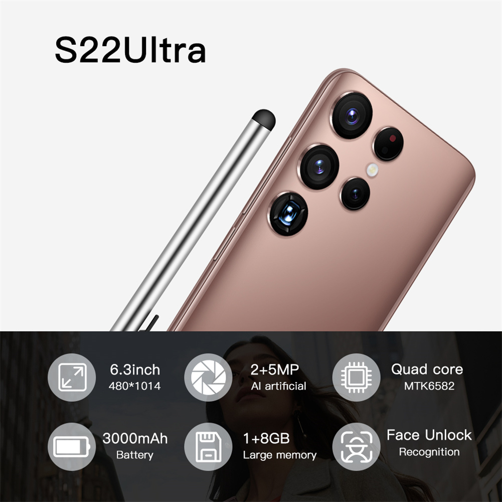 S22Ultra 6.3-inch Smartphone FHD Large Screen 2MP+5MP Camera 3000mah Battery Face Recognition Cellphones (1+8GB)