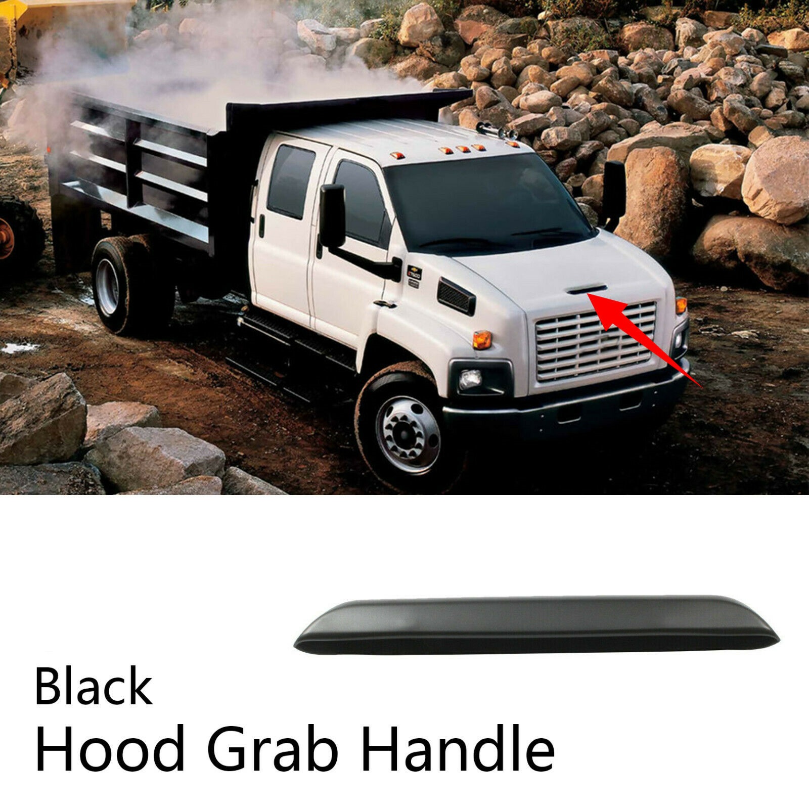 RLB-HILON Front Hood Handle Grab Compatible with Chevrolet Kodiak GMC Topkick C4500 C5500 C6500 2003-2009 Year Replaces OEM 15814272 Chrome Color 