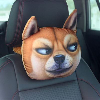 ぬいぐるみの車のヘッドレスト犬のパターン黒ハスキーいじめっ子犬3d漫画の個性クリエイティブシートネック枕