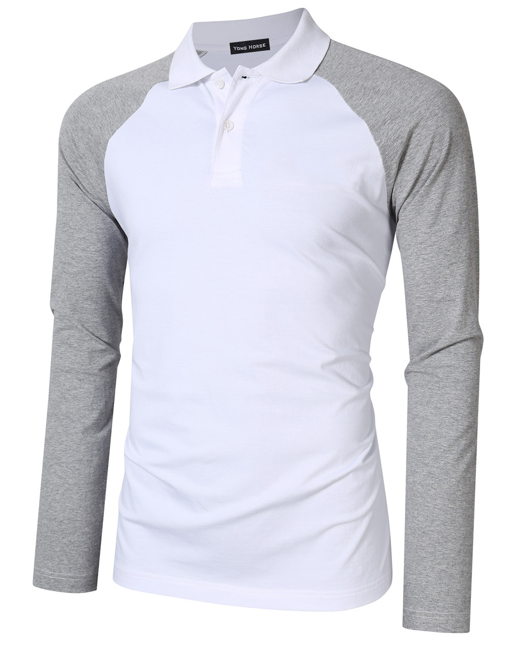 Men Two Tone Color Blocked Modern Fit Long Sleeve Polo Shirt White 2XL ...
