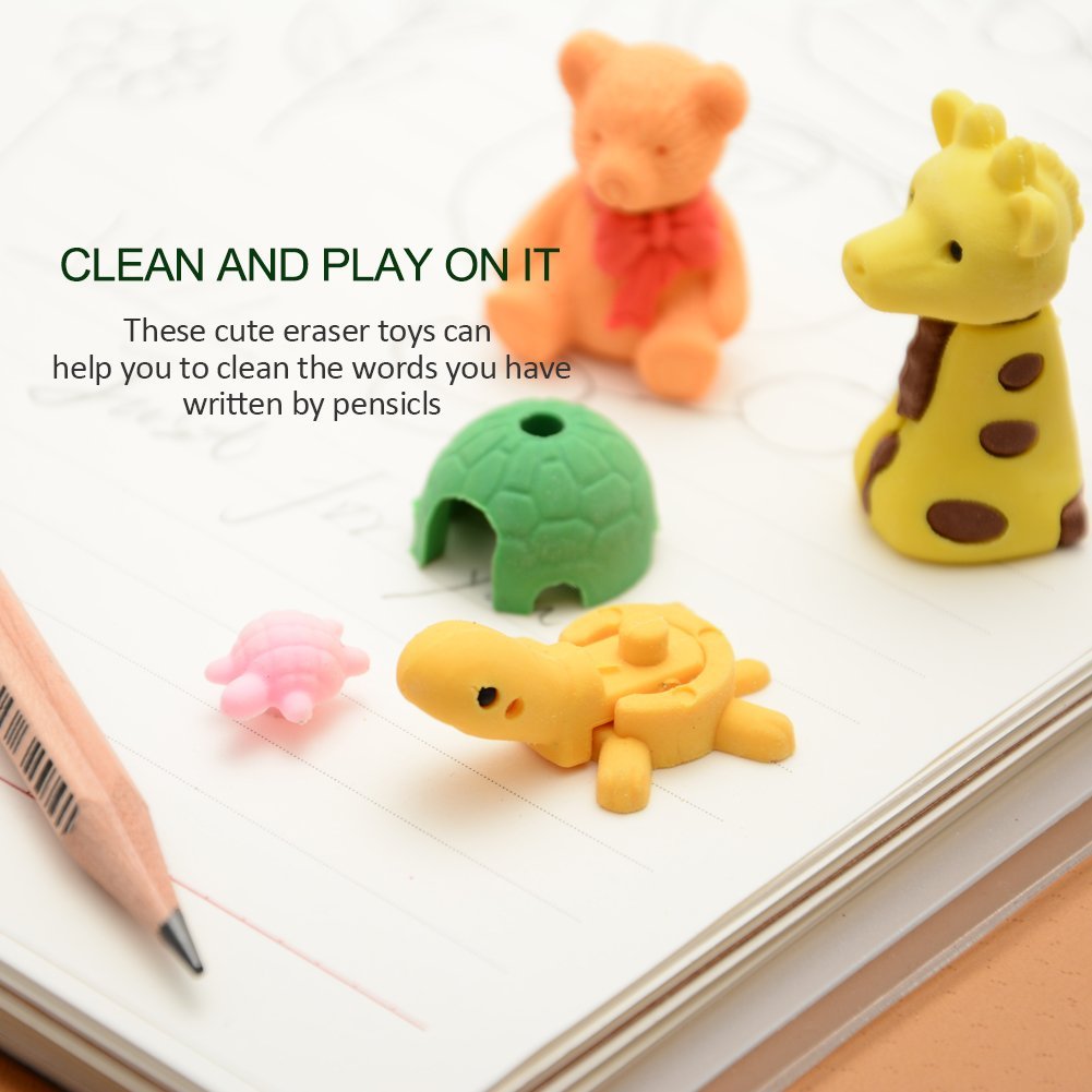 30pcs New Cute Animal Rubber Pencil Eraser Set Novelty Stationery Kids