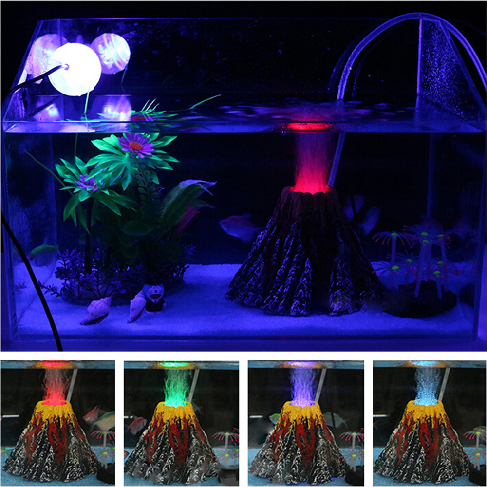 Aquarium Volcano Shape Air Bubble Stone Air Pump LED light Set Fish ...