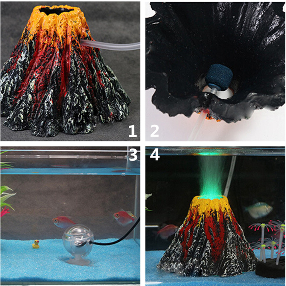 Aquarium Volcano Shape Air Bubble Stone Air Pump LED light Set Fish Tank Decor eBay