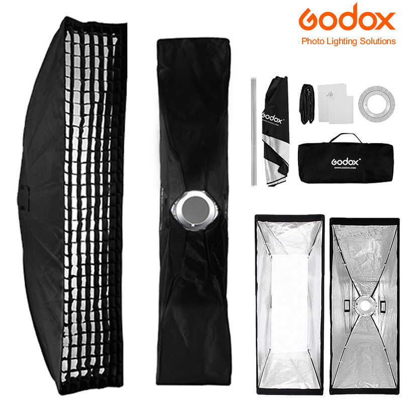 Godox 22x90cm長方形Bowensマウントストリップソフトボックス+スタジオストロボフラッシュ用グリッド