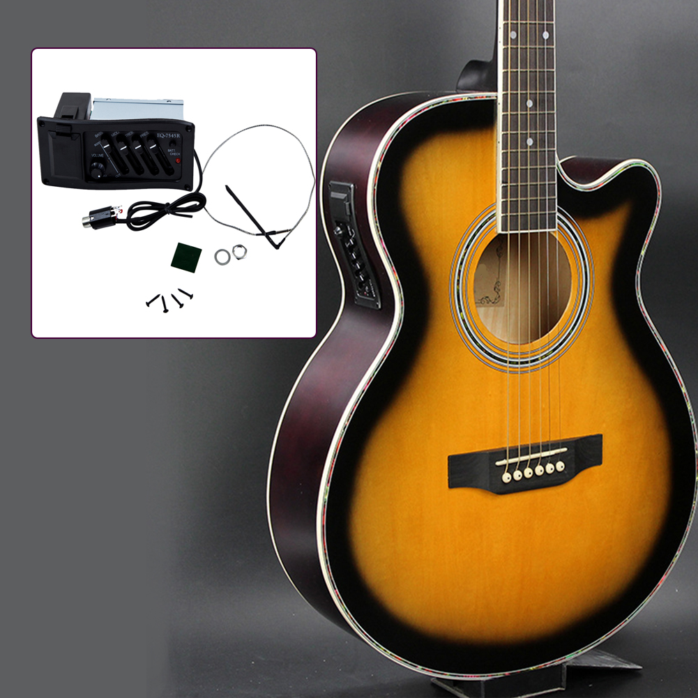 New 4 Band Acoustic Guitar Preamp Amplifier EQ 7545R Pickup 6.5MM Output Black eBay