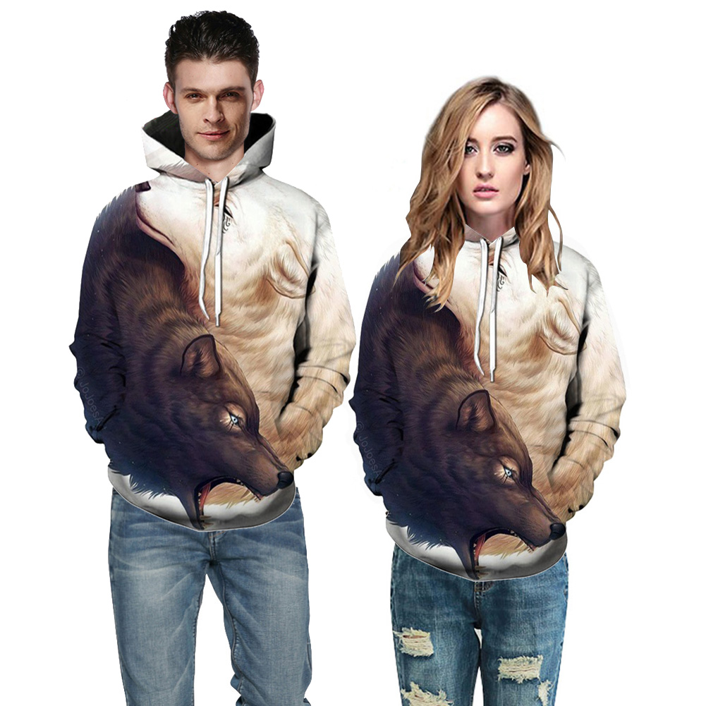 men 3d wolf print hooded sweatshirt