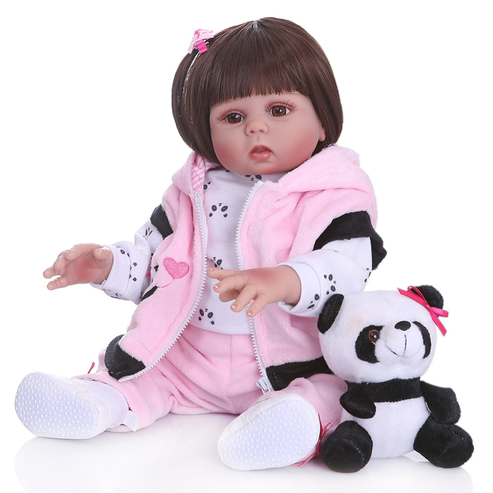 48CM NPK Boneca Reborn Baby Doll Toys with Curls Straight Hair for Child Birthday Gift Bath Toy