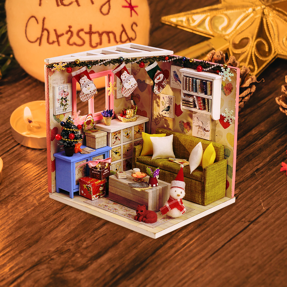 1/24 DIYクリスマスパズルクリスマスギフト用木製手組み立て家モデルおもちゃ