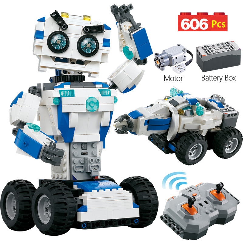 606pcs Building Blocks RC Robot + Car Transform 2-in-1 Mode Smart Technic Assembly Puzzle Toys for Kids