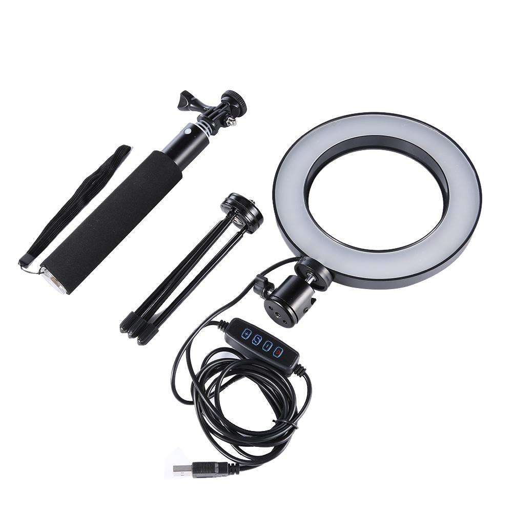調光可能LEDスタジオカメラリングライトUSB充電6インチワイヤーコントロール写真電話ビデオフィルライト