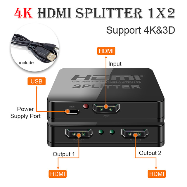 HDMIスプリッター1 in 2 Out 4K、フルHD 1080P 3D用のHDMIスプリッター1 to 2アンプ
