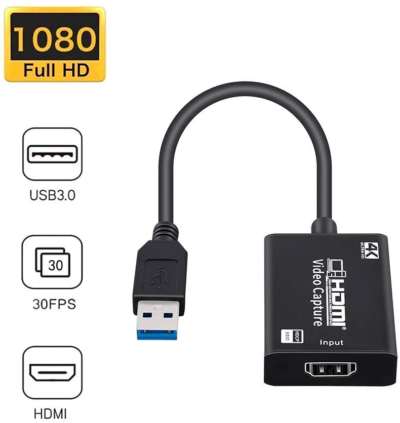 Video Conference or Live Broadcasting Teaching Etermal Video Capture Cards Audio Capture Adapter HDMI to USB 2.0 High Definition 1080p 30fps Record Directly to Computer for Gaming Streaming