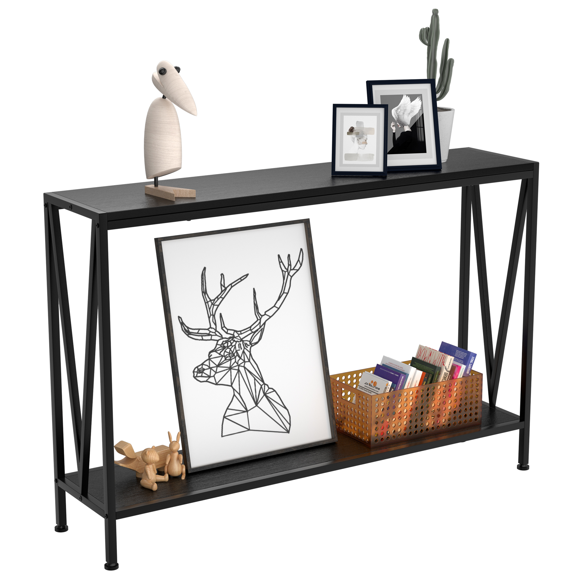 Entryway Hallway Table with 2 Tier Open Shelf Narrow Sofa Tables for Living Room
