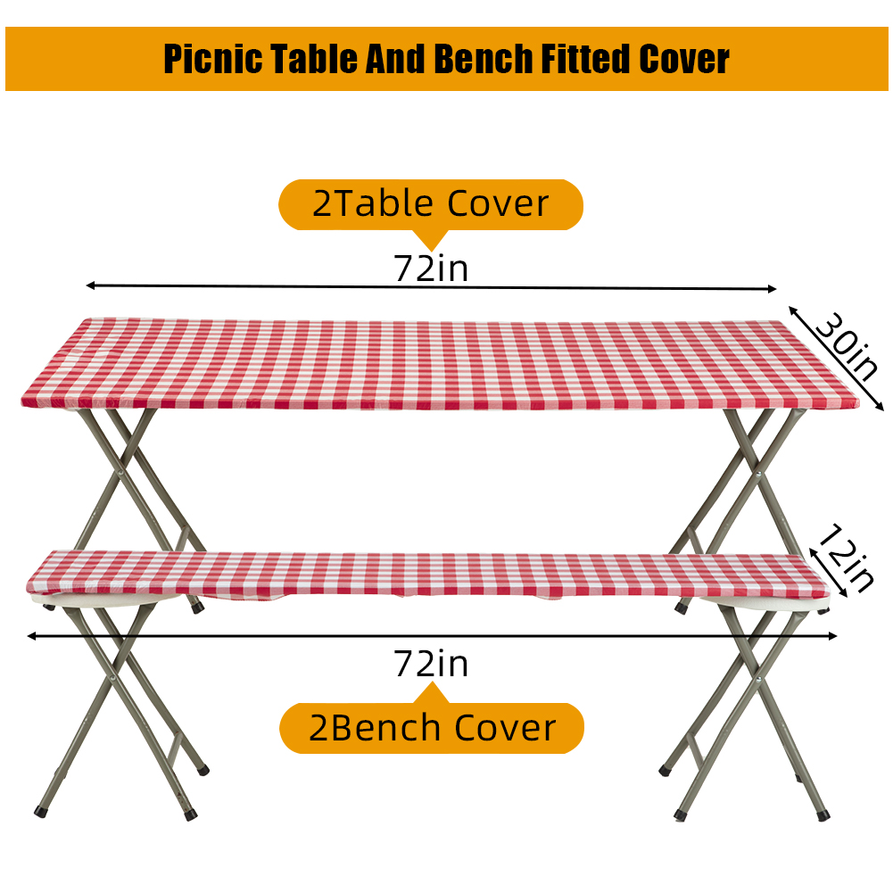 3 Pieces Picnic Table Cover Fitted Tablecloth for 6ft Table with Bench Covers US