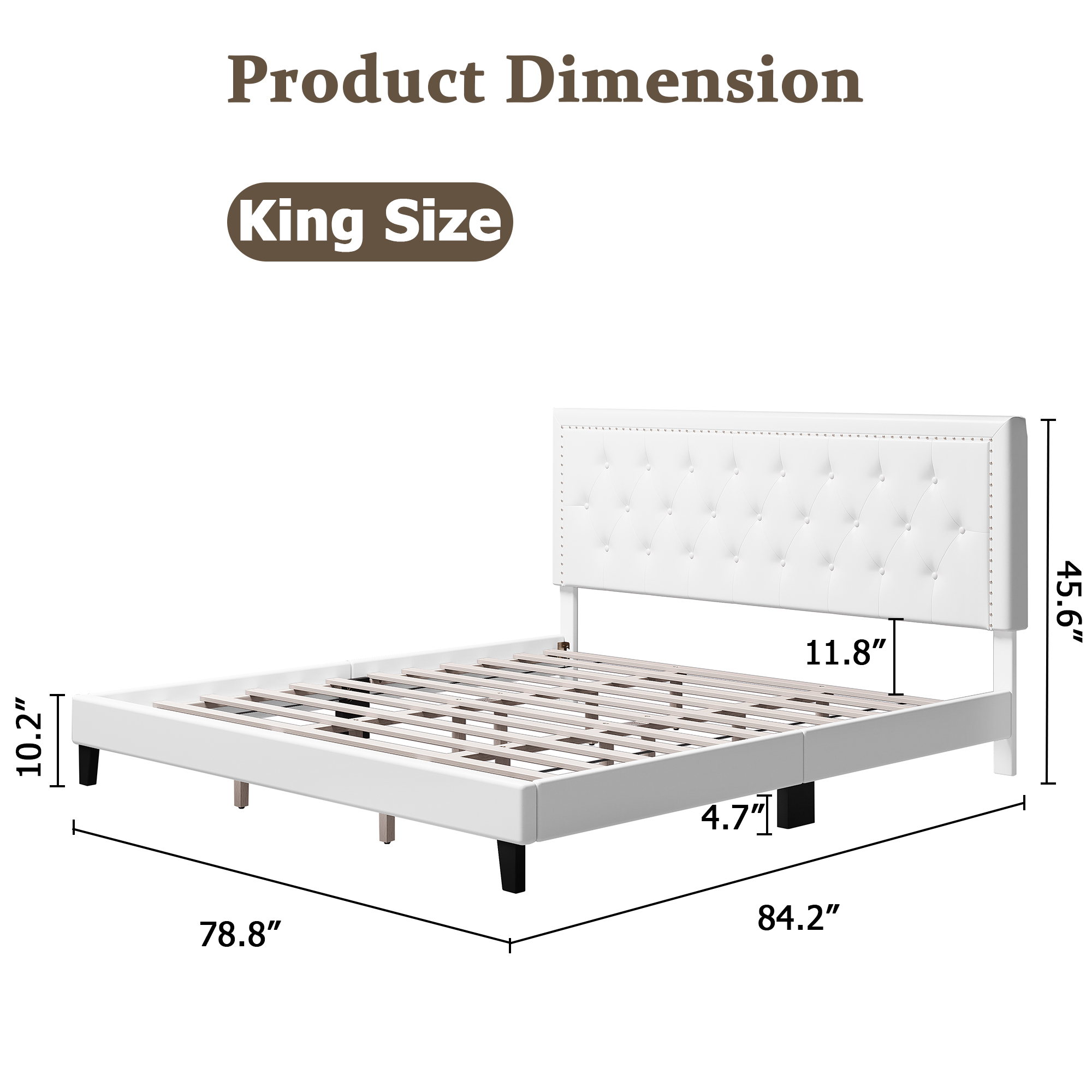 Nailhead Trim Upholstered Full Queen King Platform Bed Frame w/ Headboard 800lbs
