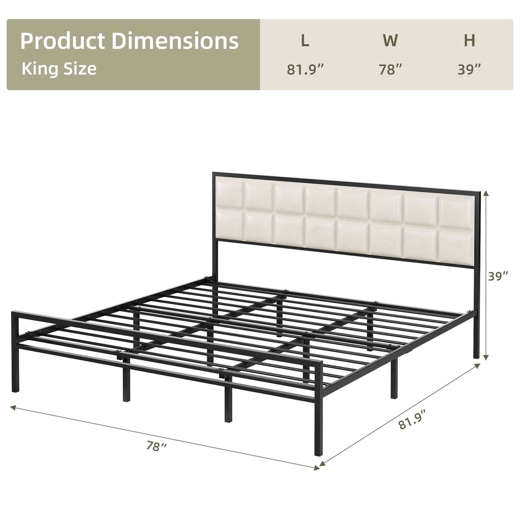 King Queen Full Twin Bed Frame Platform With Headboard Faux Leather Upholstered