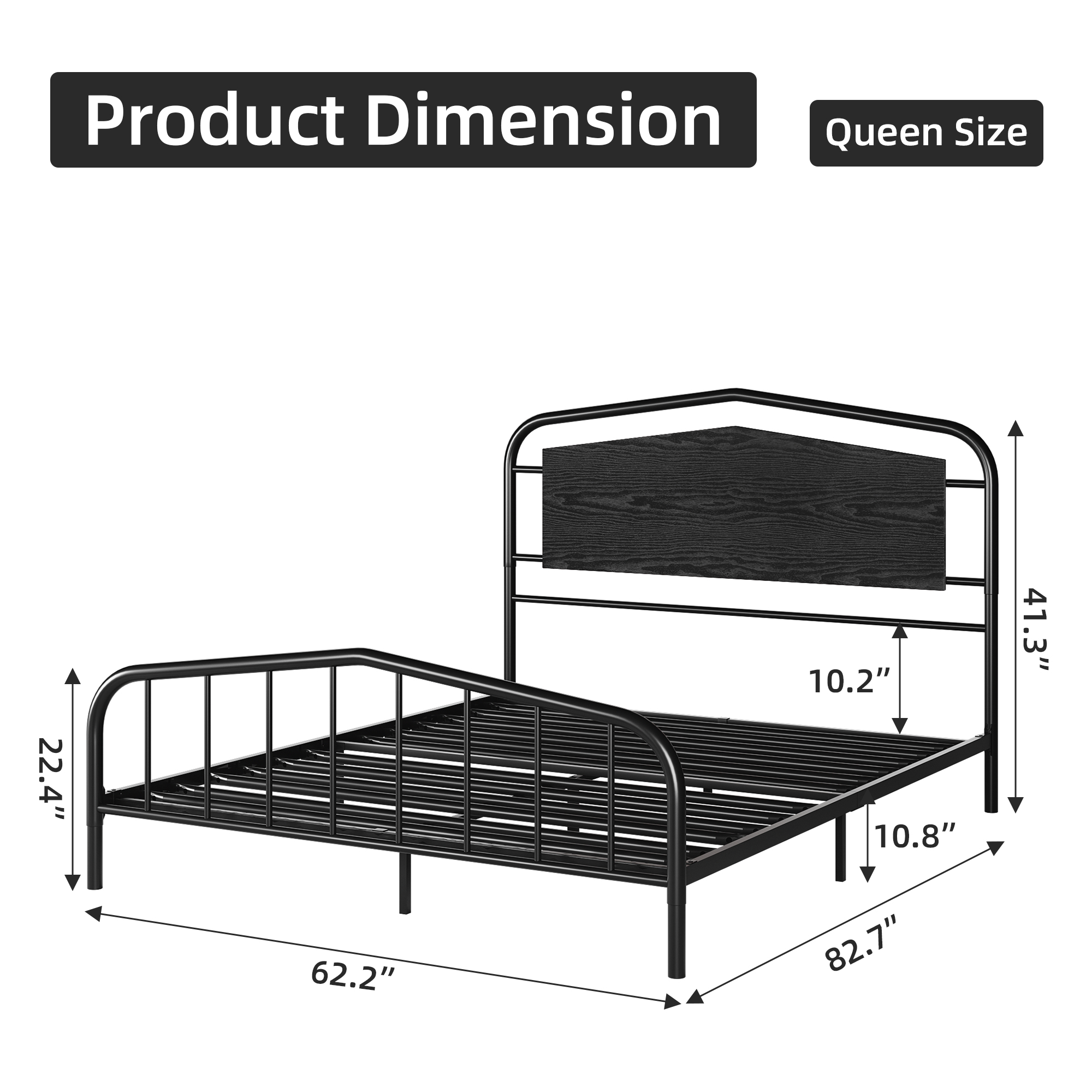 Metal Platform Bed Frame Full Queen w/ Wooden Headboard Footboard Slats Support