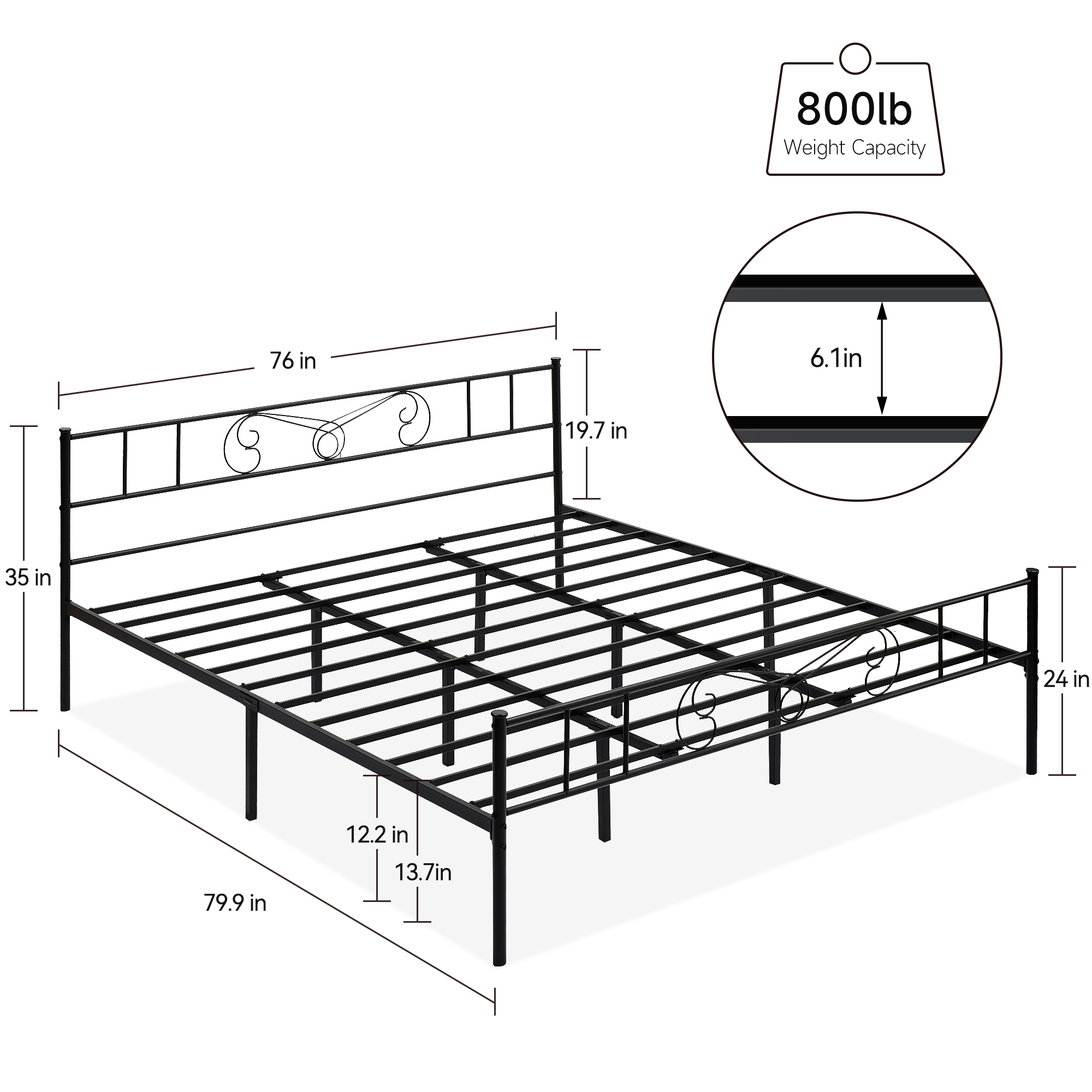 Twin Full Queen King Metal Bed Frame Mattress Platform Headboard Foundation Base