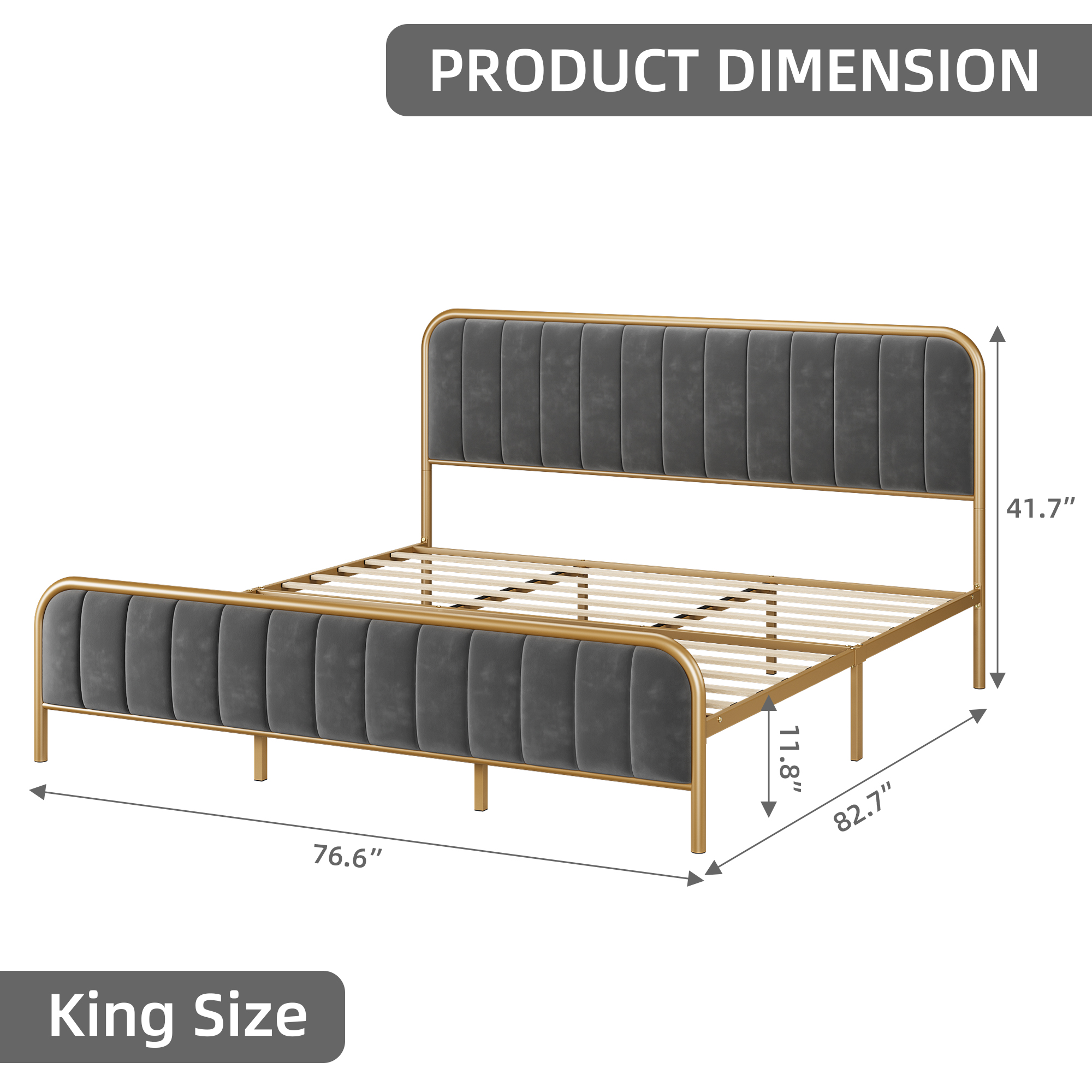 Full Queen King Size Velvet Upholstered Platform Bed Frame w Headboard Footboard