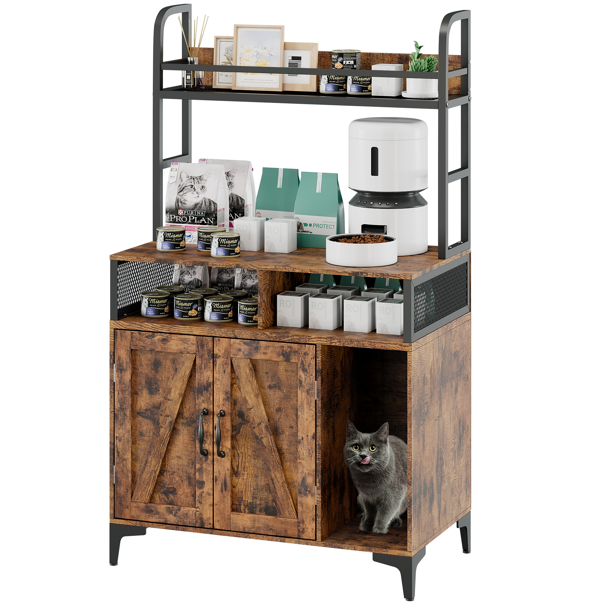 Cat Litter Box Enclosure with Shelf Storage Hidden Litter Box Furniture