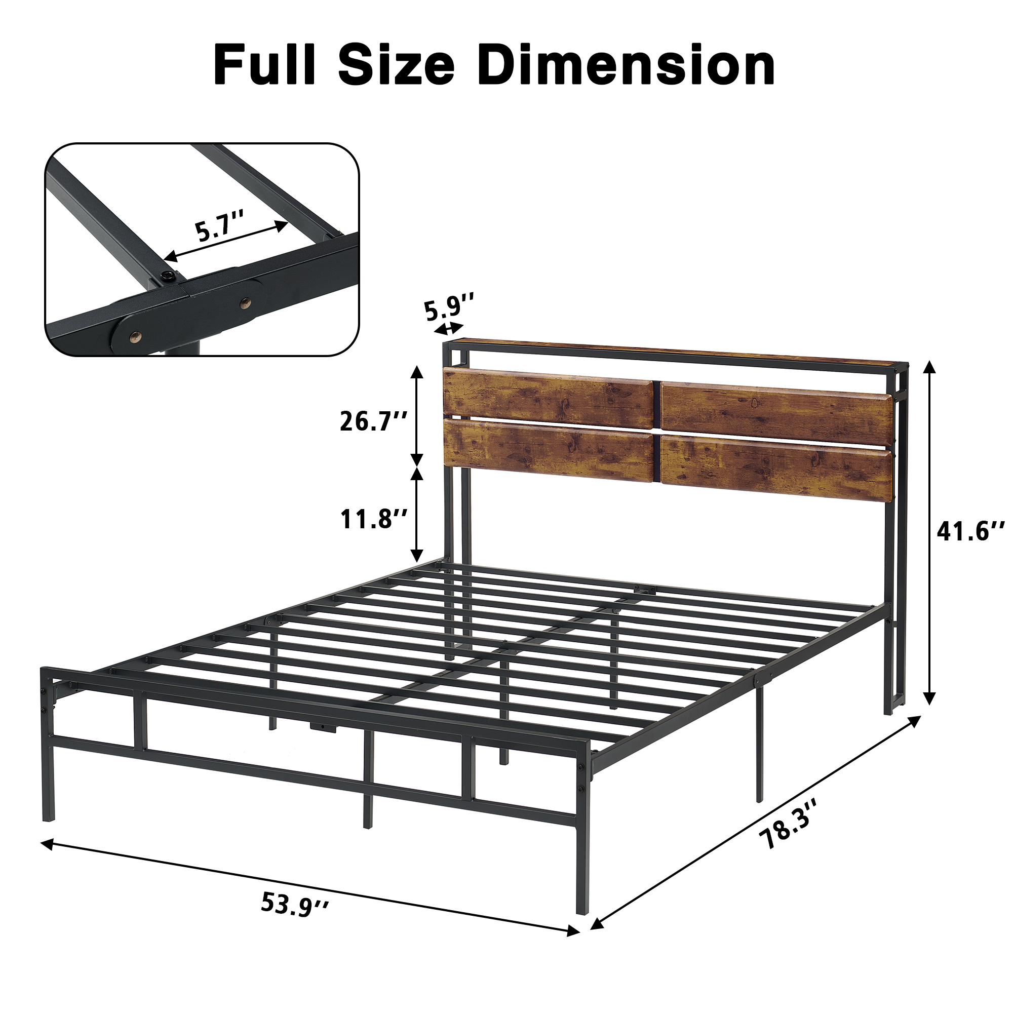 Full Queen Size Wooden Bed Frame with Storage Headboard Metal Platform Bed Frame