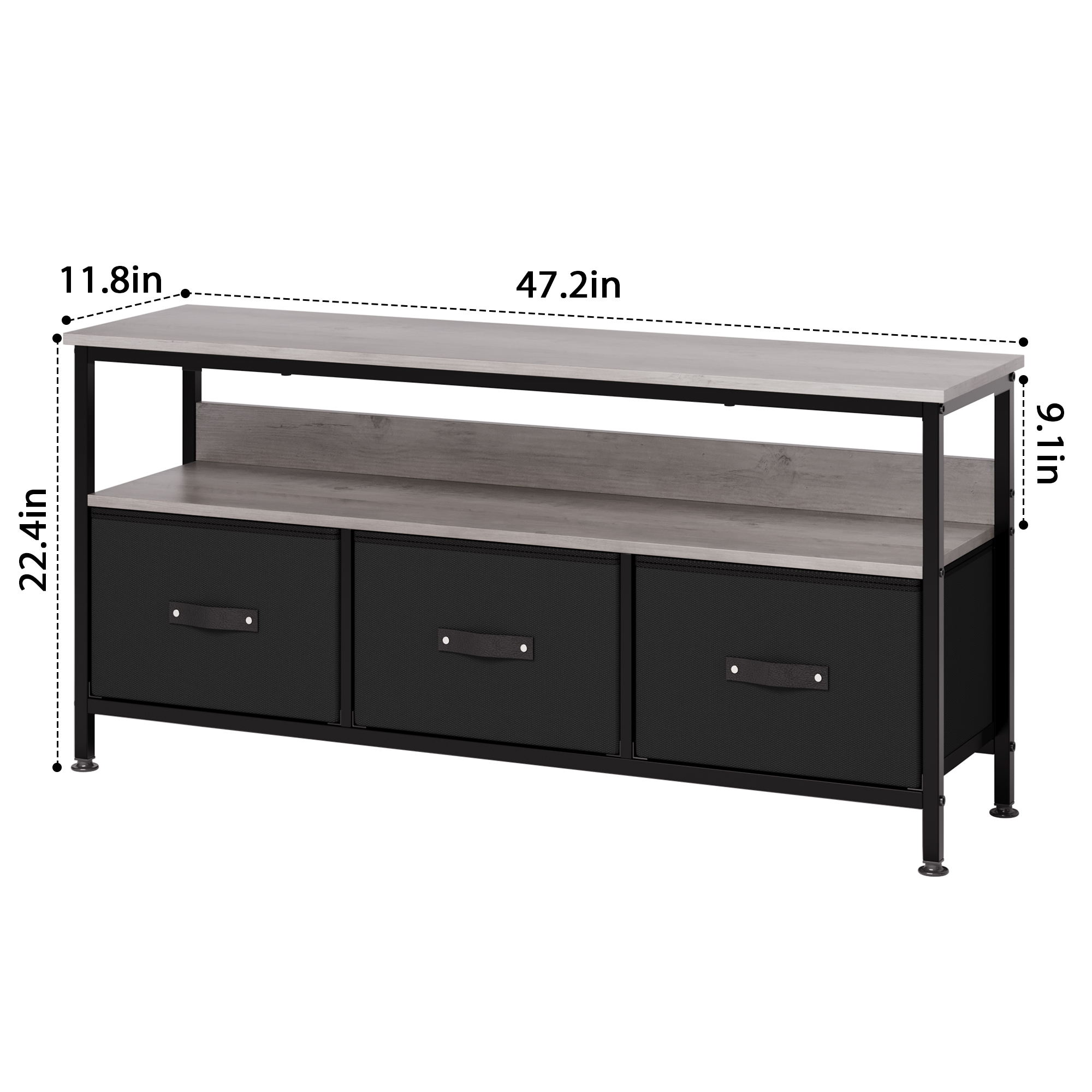 2 Shelf TV Stand Dresser with 3 Fabric Drawers Storage for Bedroom & Living Room