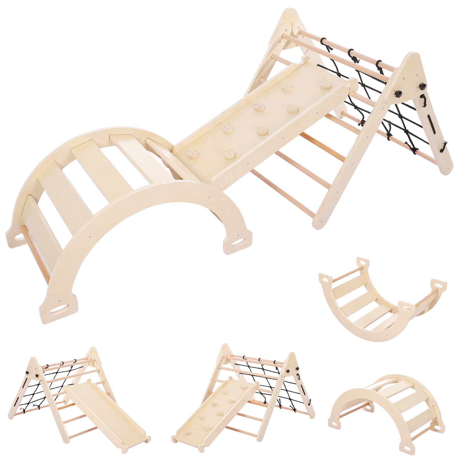 3-in-1 Wooden Climbing Toys Toddler Indoor Gym Playset for Climbing Sliding