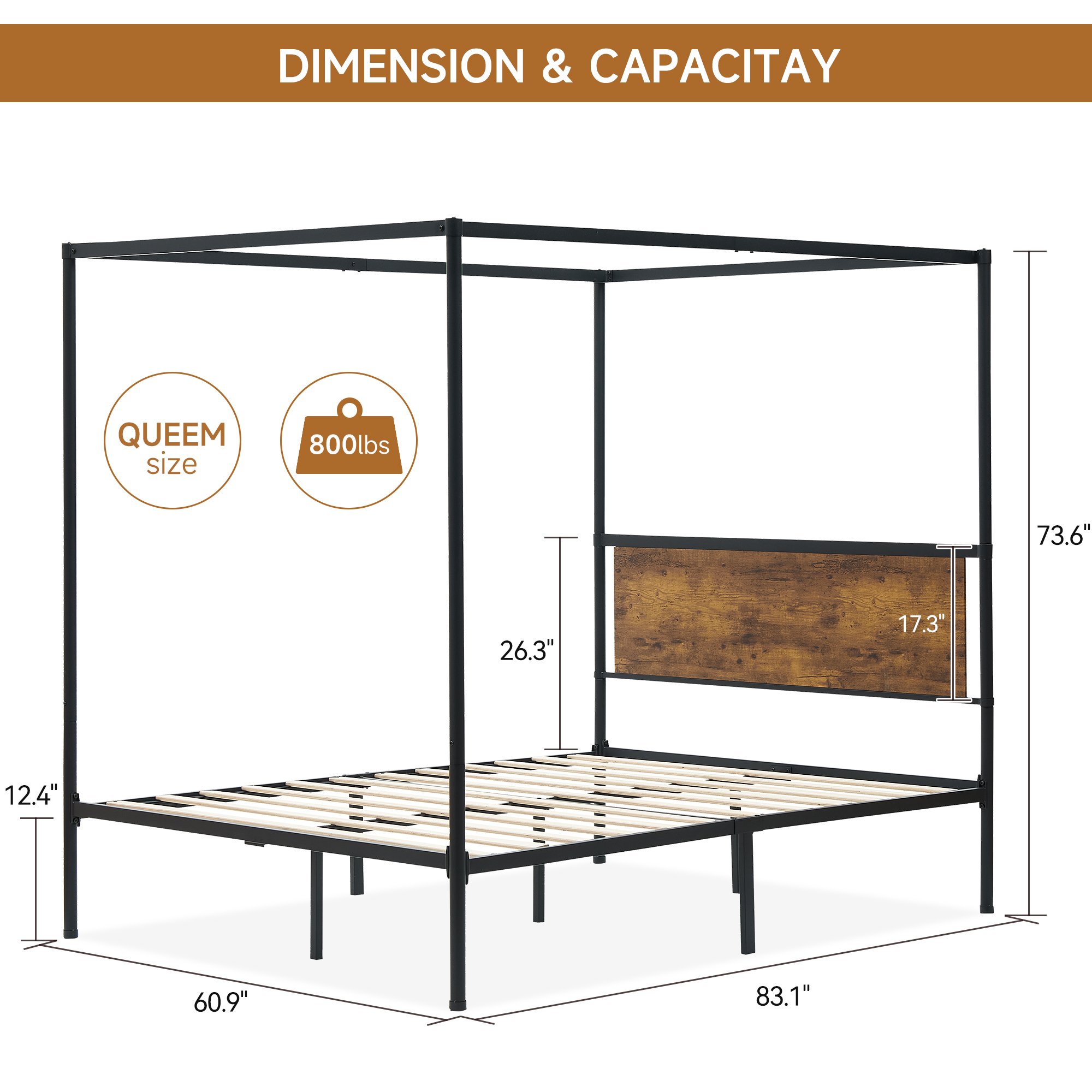 Twin Queen Size Metal Canopy Bed Frame Four-Poster Canopied Platform Bed Frame