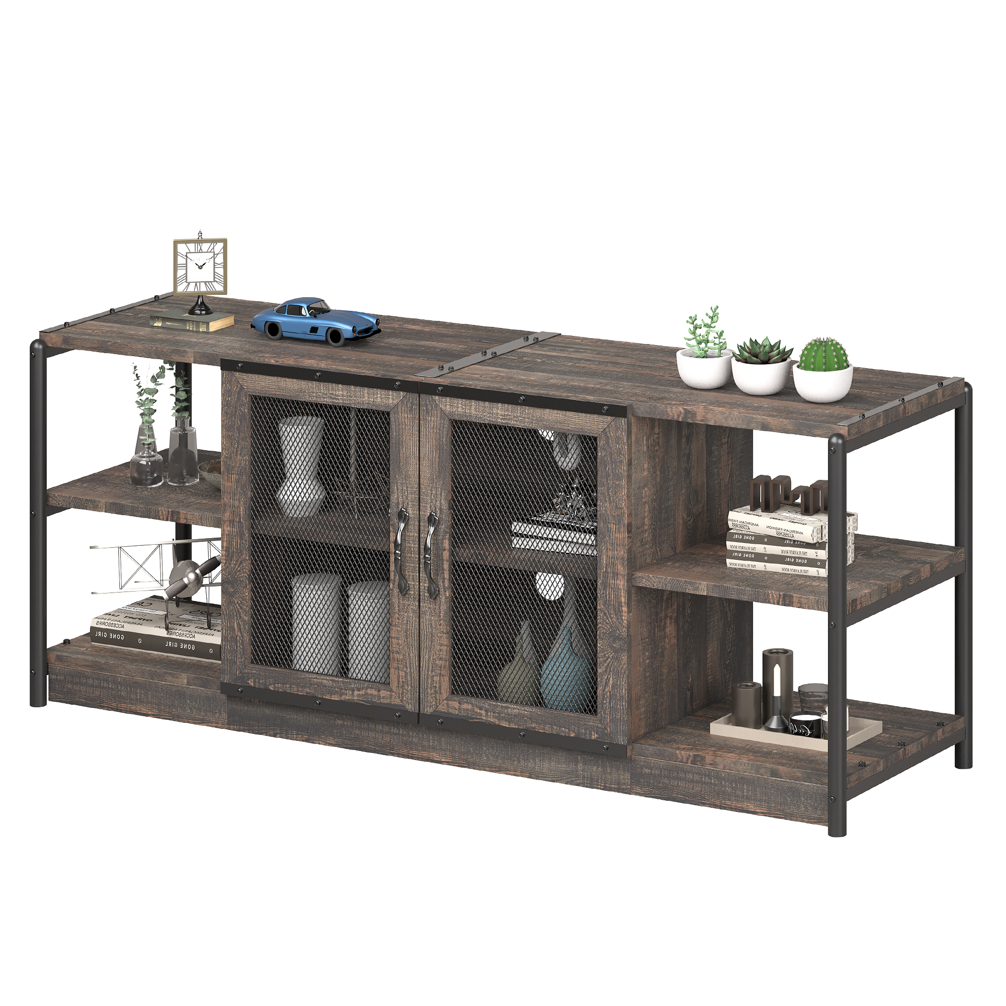 63 Inch Farmhouse TV Stand With Power Outlet Console Table Entertainment Center