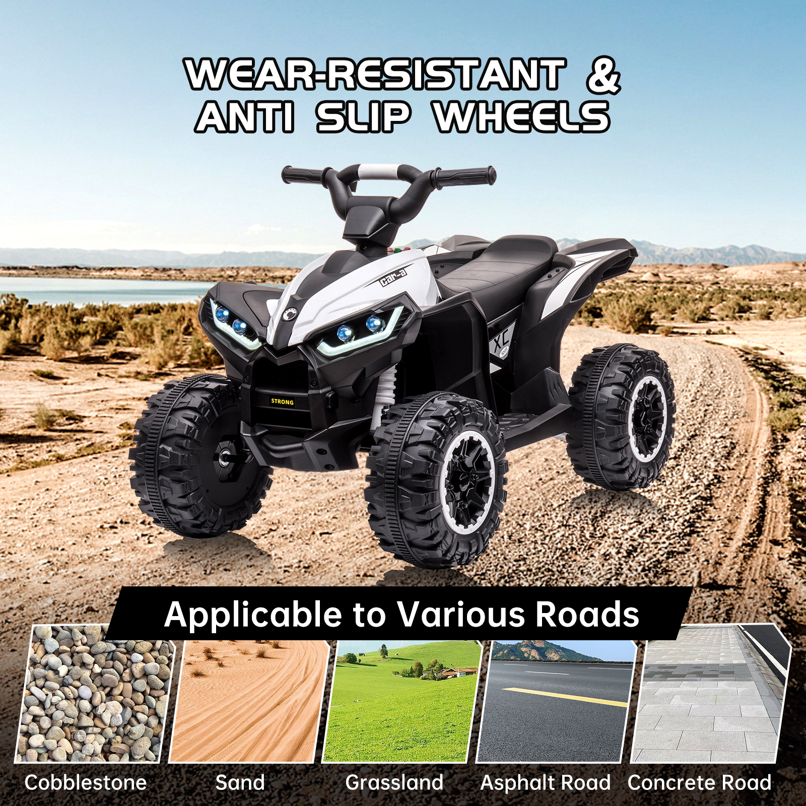 Four Wheeler for Kids 3-8, Electirc, 12v Battery, LED, Music
