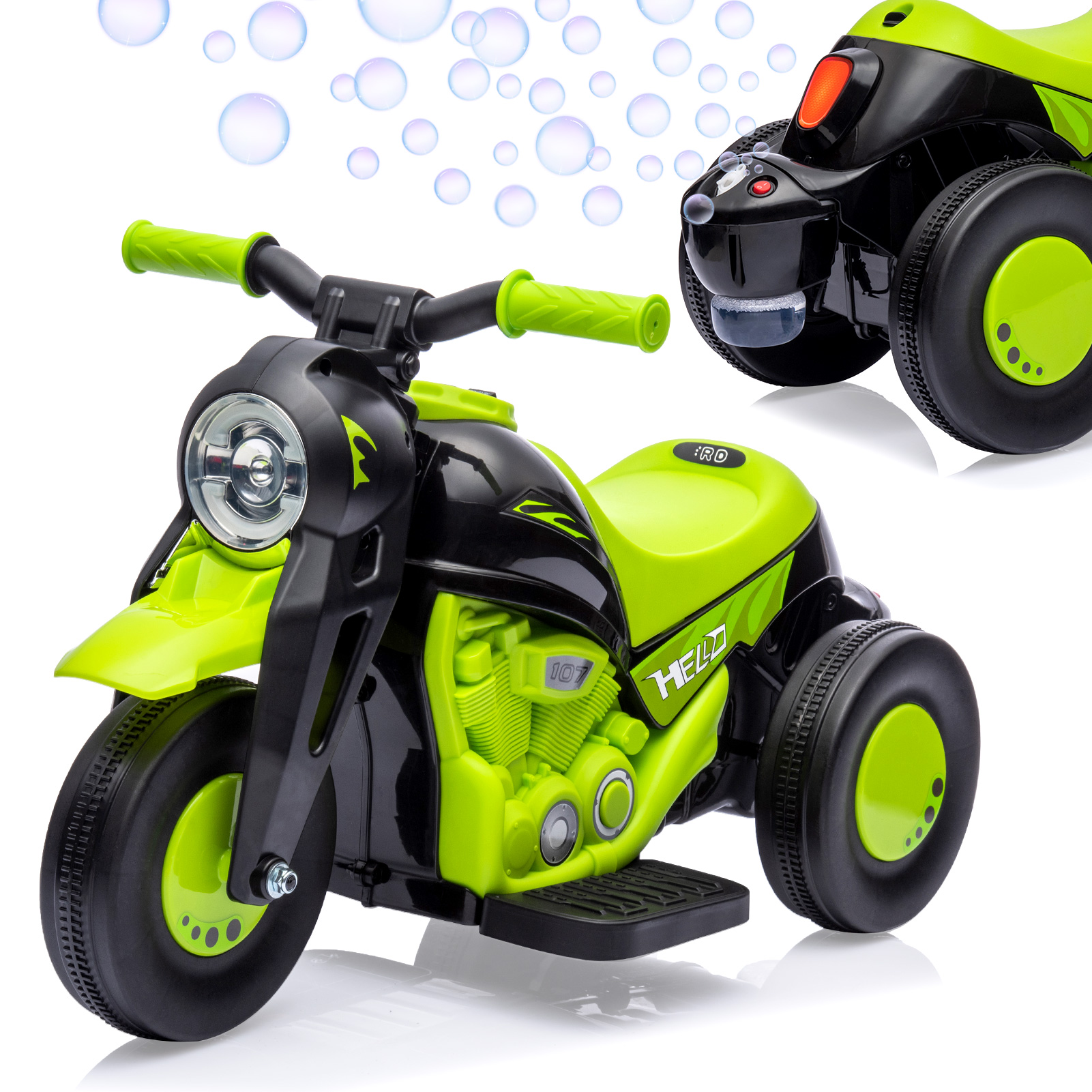 6V/15W Battery Powered 3 Wheels Ride On Bubble Motorbike for 3+ years old Kids