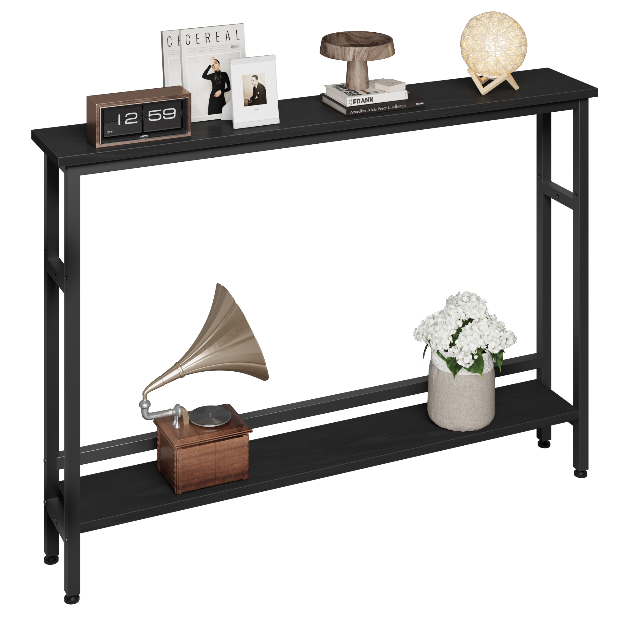 2 Tier Skinny Sofa Table with Adjustable Shelf Slim Behind Couch Table 31.4"H