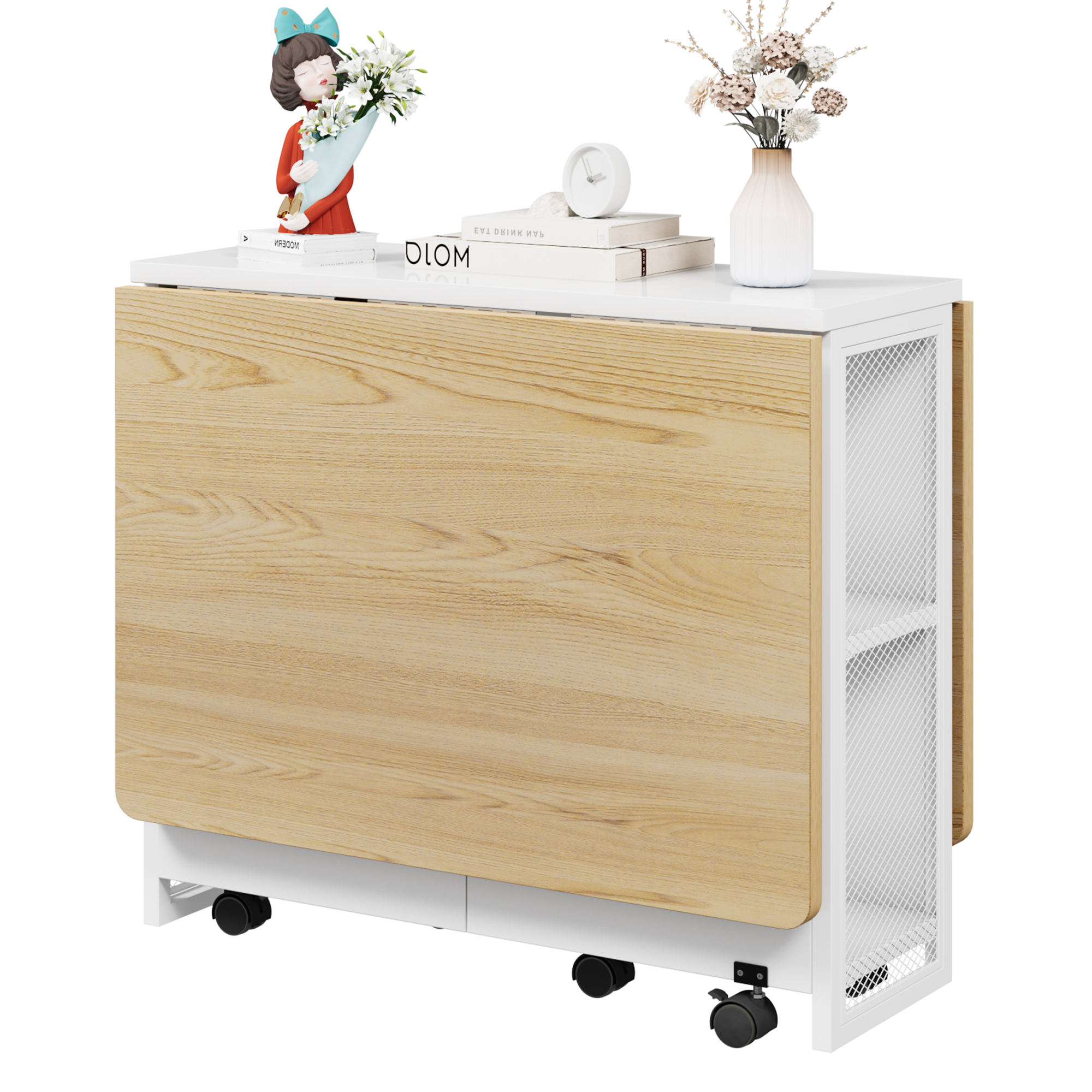 Space Saving Folding Dining Table With Tier Storage-Extendable