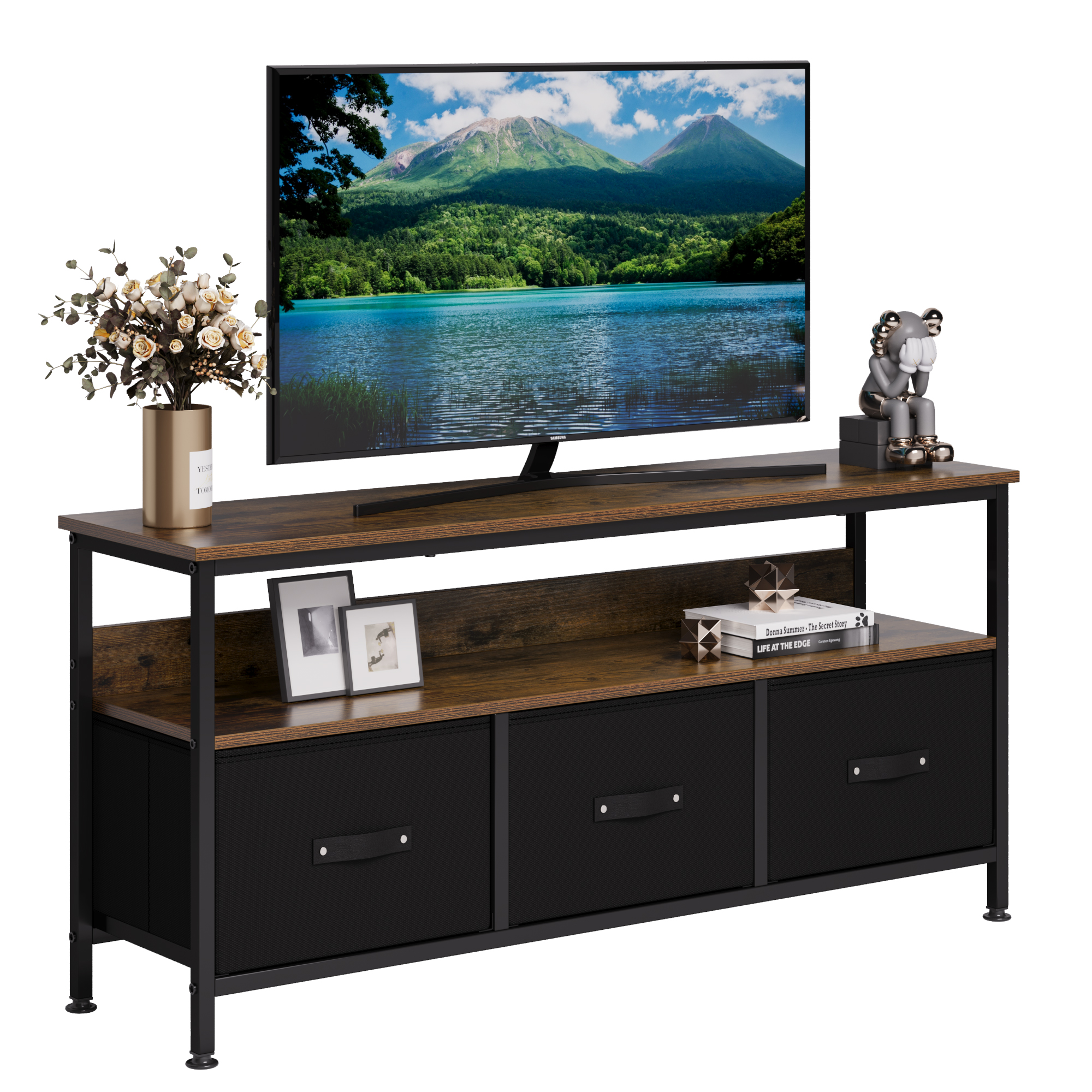 Dresser TV Stand Media Console Table Furniture for Living Room with 3 Drawers - Picture 21 of 22