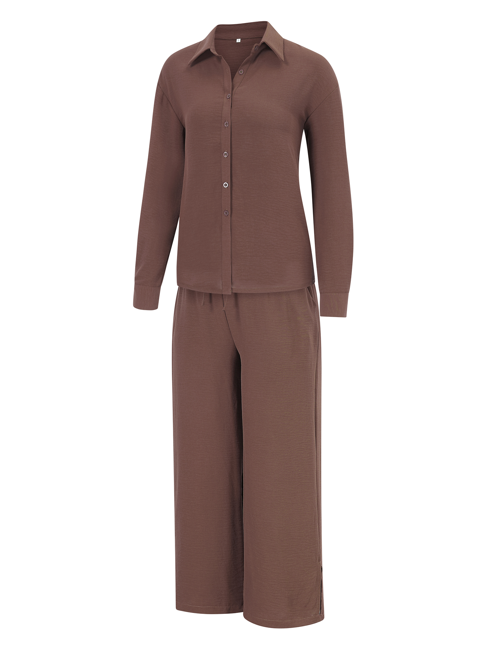Women's 2 Piece Outfits Wide Leg Pant Sets Long Sleeve Button Down Shirt lounge - Picture 10 of 18