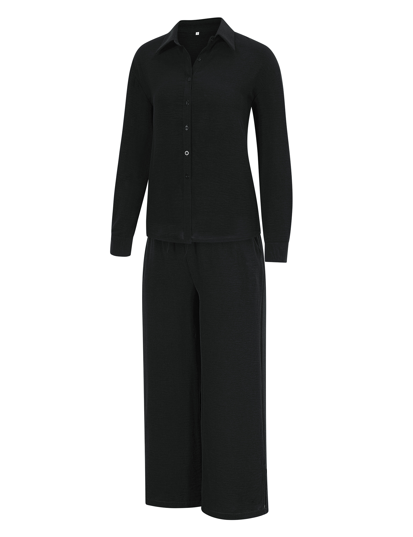 Women's 2 Piece Outfits Wide Leg Pant Sets Long Sleeve Button Down Shirt lounge - Picture 15 of 18