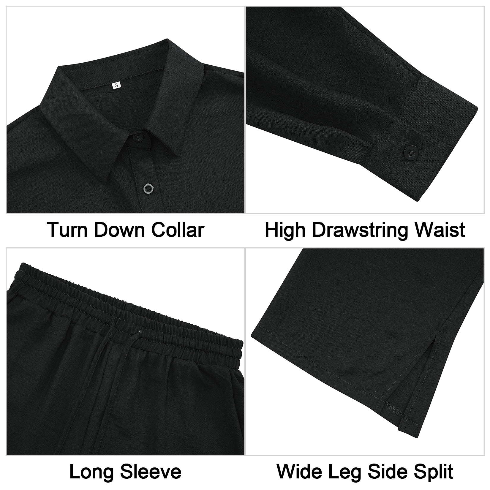 Women's 2 Piece Outfits Wide Leg Pant Sets Long Sleeve Button Down Shirt lounge - Picture 17 of 18
