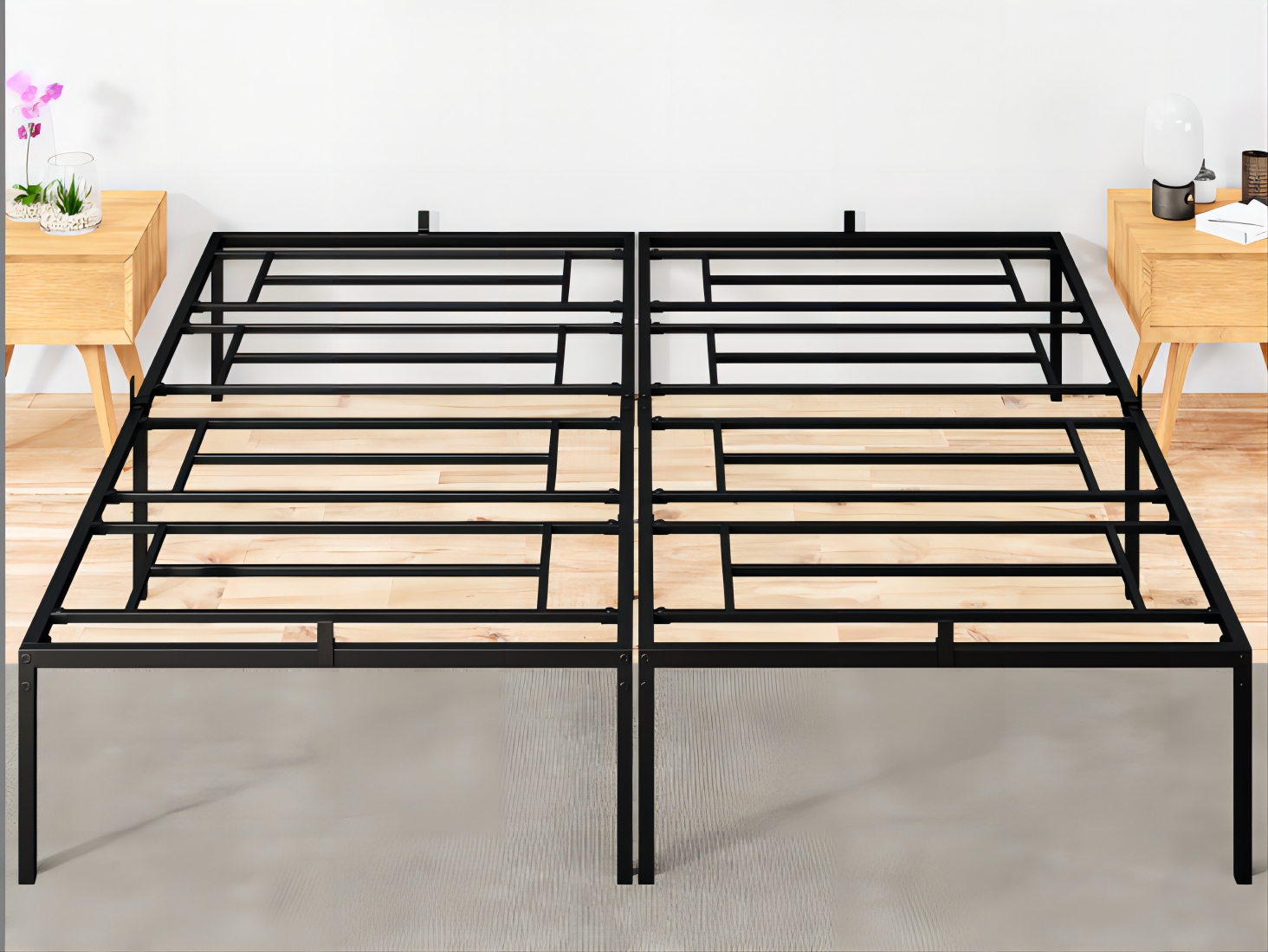 Metal Bed Frame No Box Spring Needed/Reinforced Steel Structure with Metal Slats