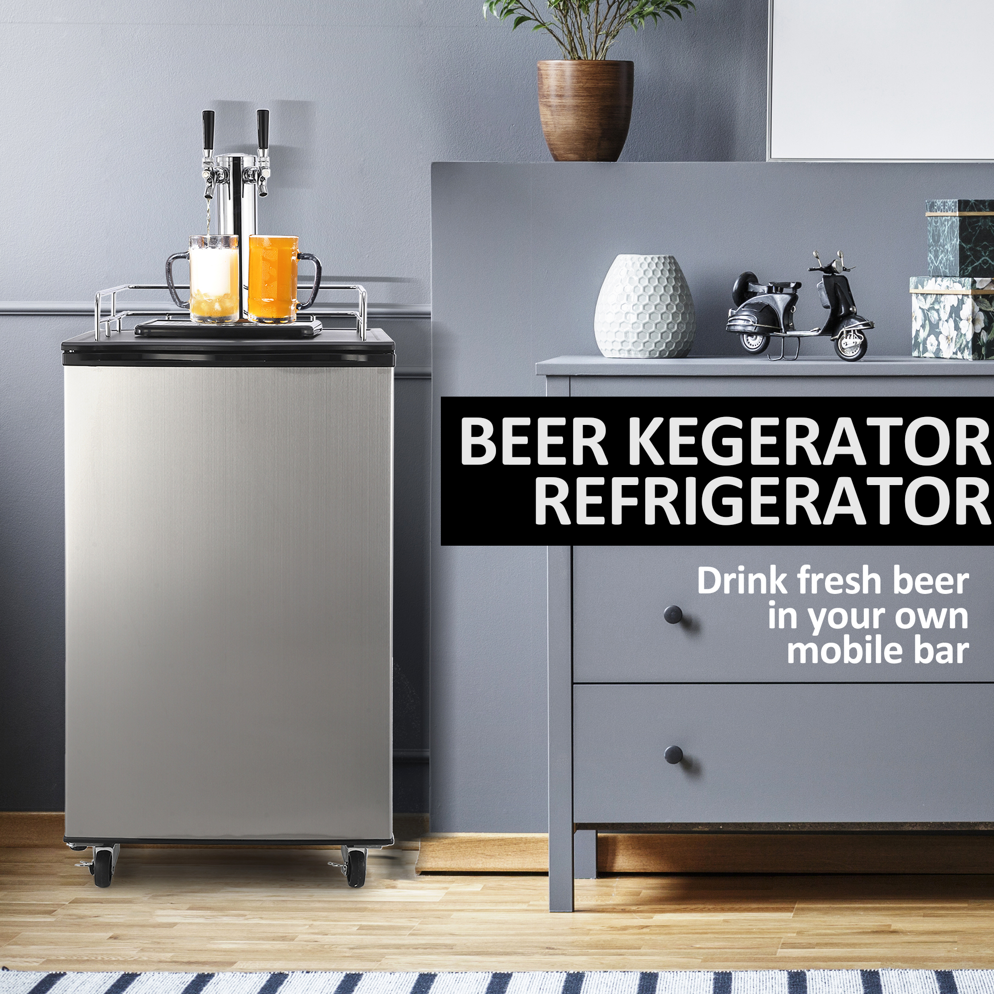 Dual Tap Beer Kegerator, Full Size Keg Fridge