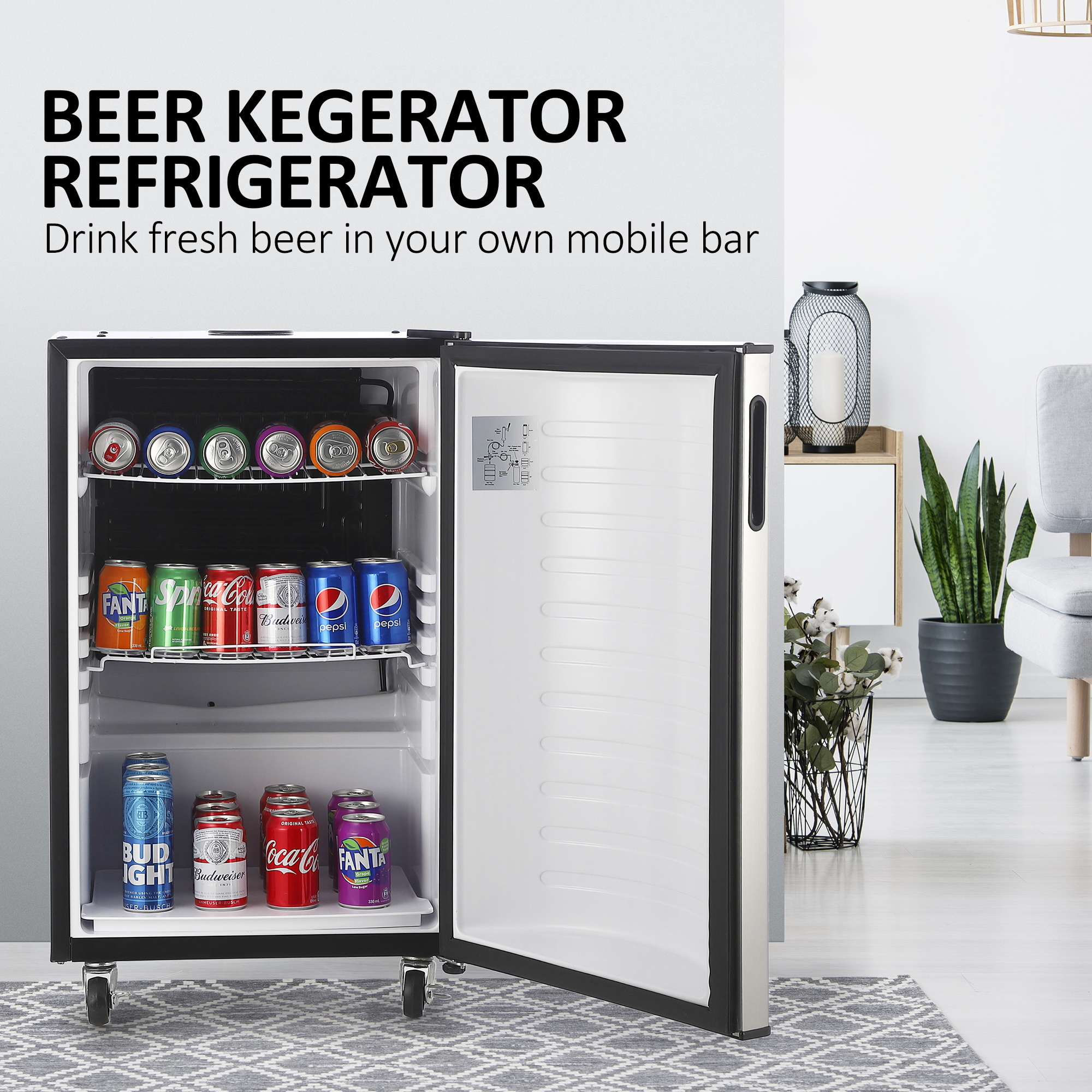 GARVEE Beer Kegerator Single Tap Draft Beer Dispenser Full Size Keg Refrigerator With Shelves silver