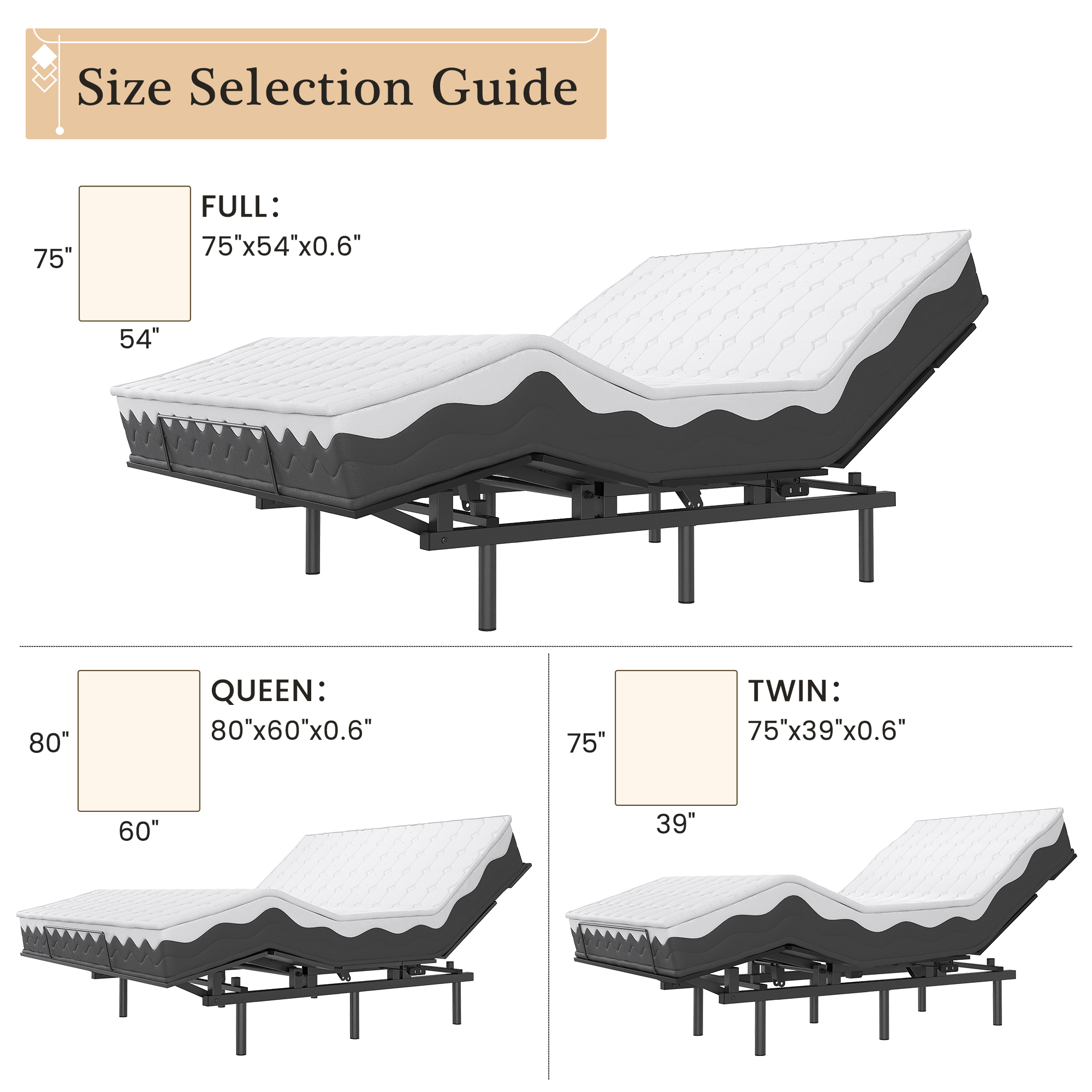 Twin/Full/Queen Size Electric Bed Base Adjustable With Wireless Remote Control - Picture 12 of 12