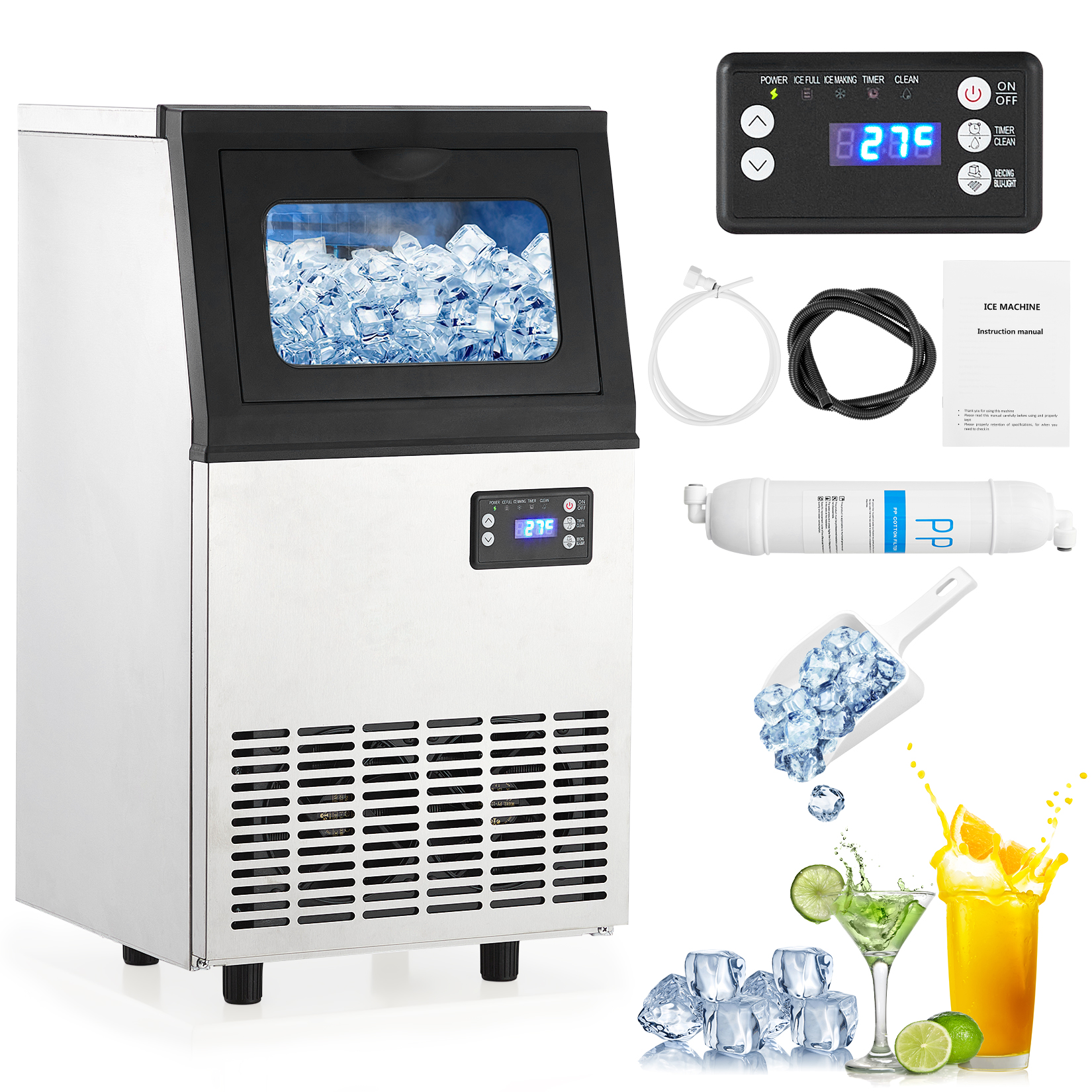 Nugget Ice Maker Machine 110LBS/Day W/Chewable Ice Cubes and 18LBS Storage(190W)