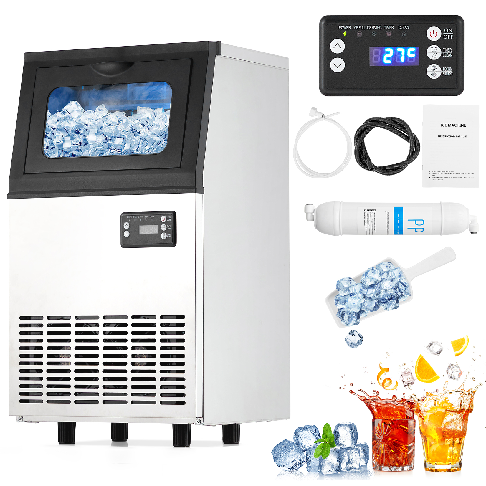 Nugget Ice Maker Machine 110LBS/Day W/Chewable Ice Cubes and 18LBS Storage(190W)