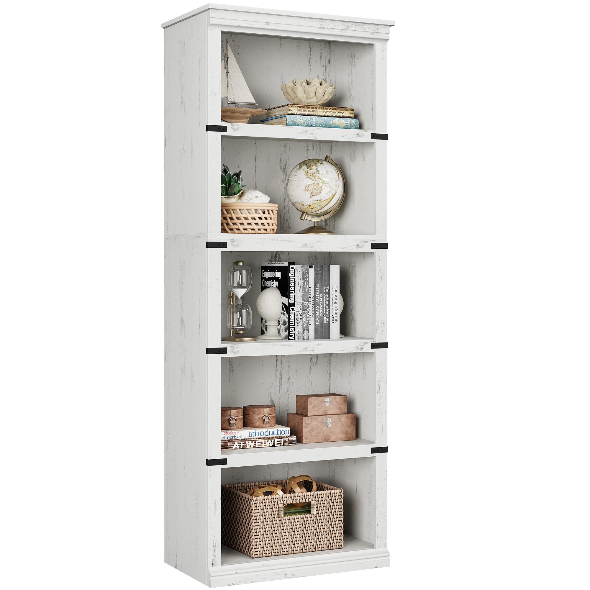5 Tier Bookcase Farmhouse Book Shelf with Storage Open Display Bookshelves USA