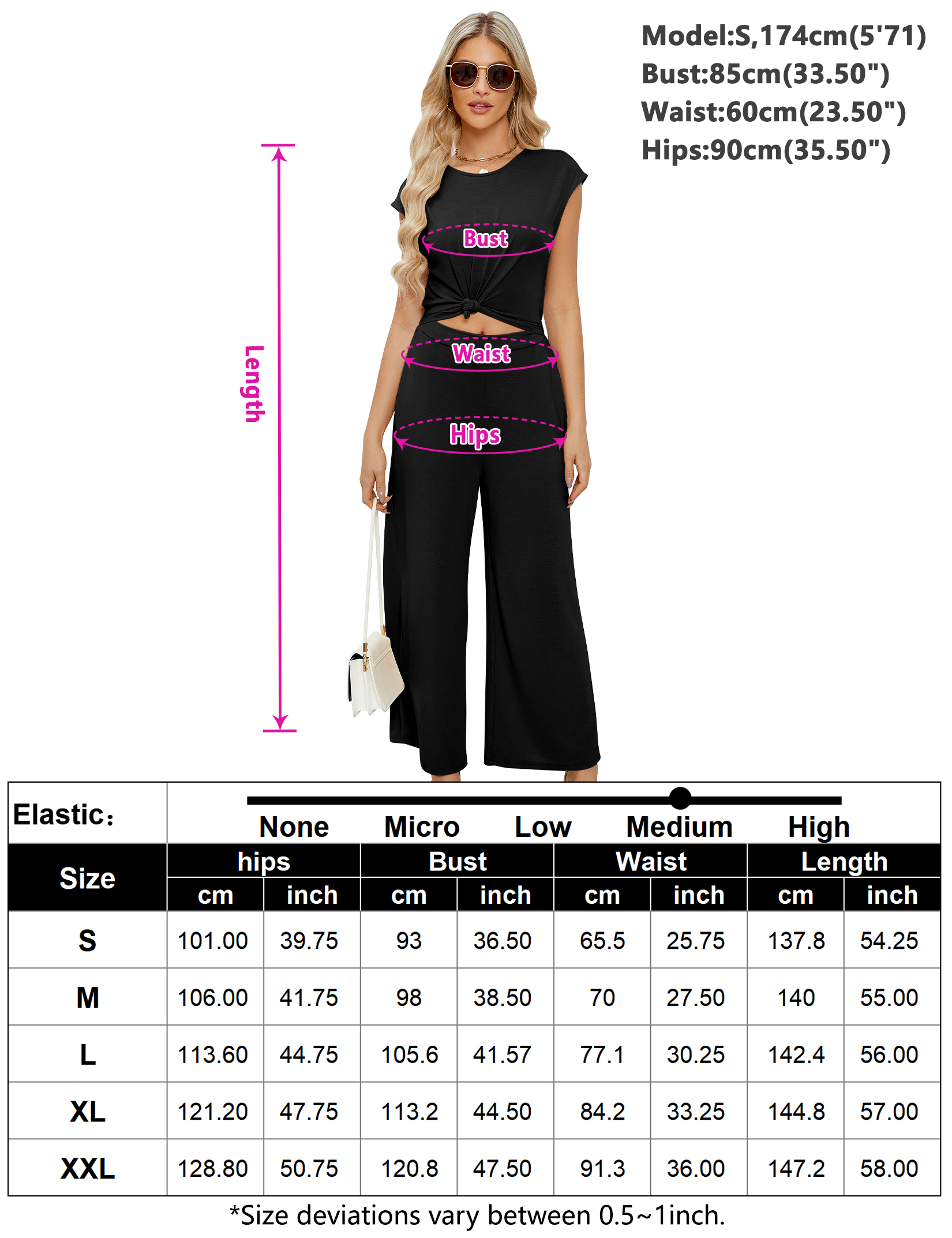 Women Jumpsuits Front Knot Crewneck Romper Backless Sleeve One Piece Outfits US - Picture 11 of 11
