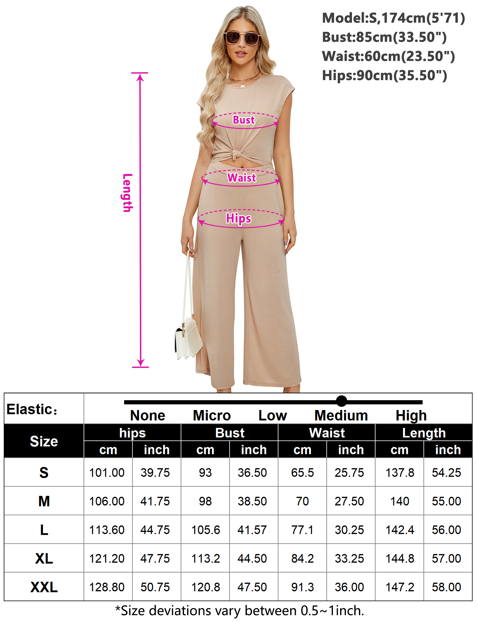 Women Jumpsuits Front Knot Crewneck Romper Backless Sleeve One Piece Outfits US - Picture 10 of 11