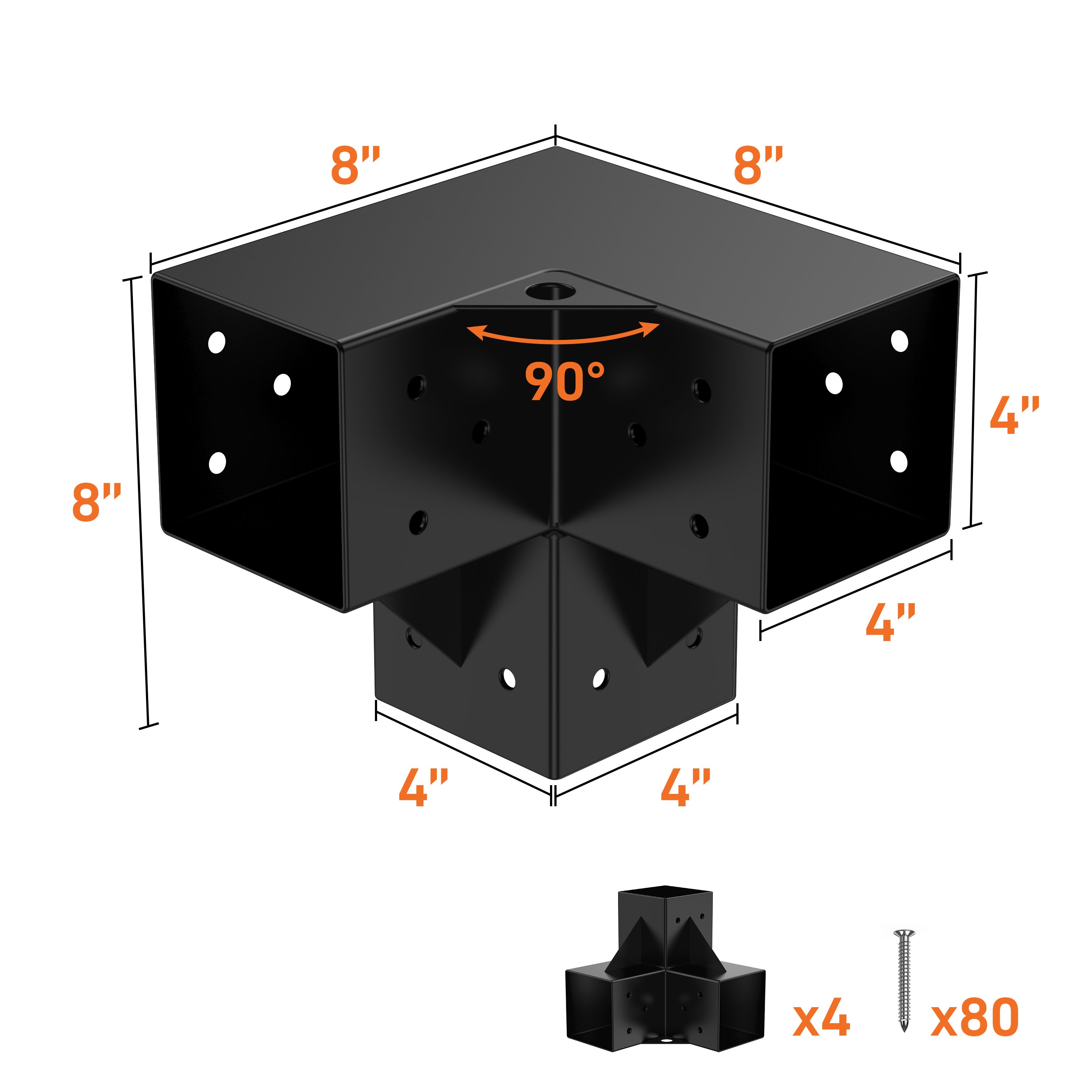 Pergola Brackets Kit 4x4(Actual: 3.5''x3.5'') 3-Way with Hardware for Gazebos - Picture 11 of 11